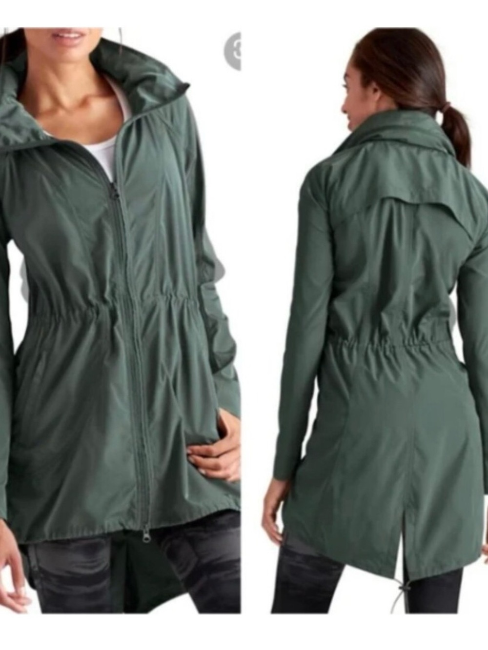 Athleta Drippity Hooded Windbreaker Jacket - Green - Size M